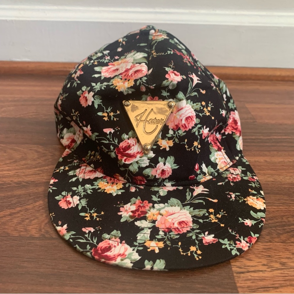 HD Floral Hat Hater Triangle Logo Black Multi-color Snap Back